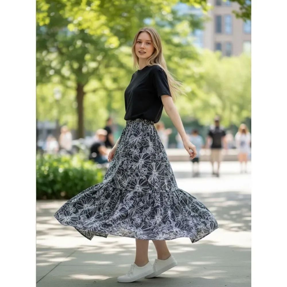 $178 Unsubscribed silk black floral maxi dress NWT XS